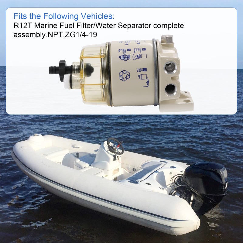 CARMOCAR Marine Fuel Water Separator/Diesel Fuel Filter/Water Separator for R12T MARINE SPIN-ON HOUSING 120AT NPT ZG1/4-19 Includes 2 fittings 2 plugs - Image 2